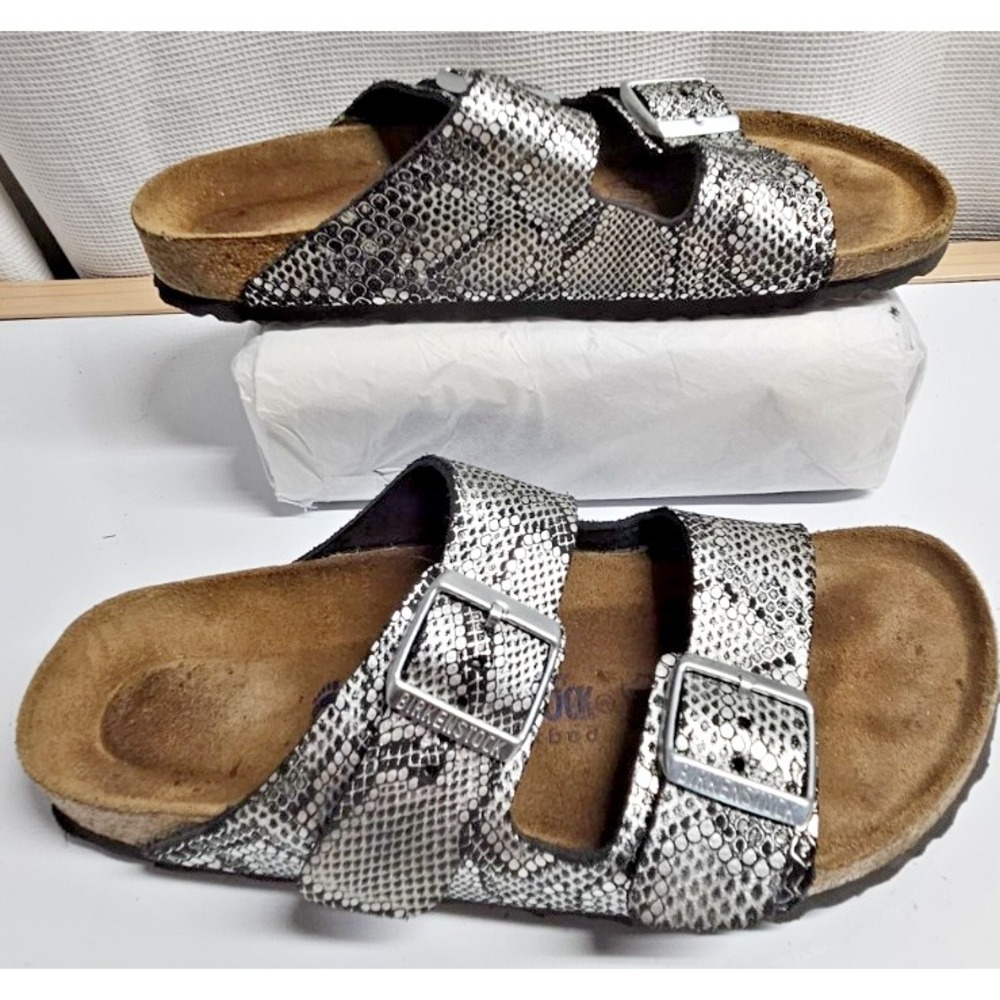 Birkenstock Arizona soft bed black Python woman buckles Sandals Sz 40/US9